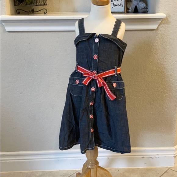 Girls Chambray Sundress w/Pink Buttons & Belt - Picture 1 of 4